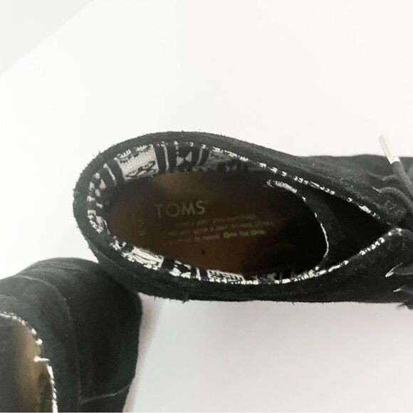 TOMS Desert Wedge Bootie Women’s Black Suede Ankle Boots Lace Up Size 8 - Picture 3 of 7